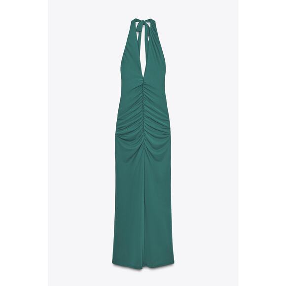 ZARA RUCHED HALTER MAXI DRESS SMALL Duck Green 5039/826/538 - Picture 4 of 6